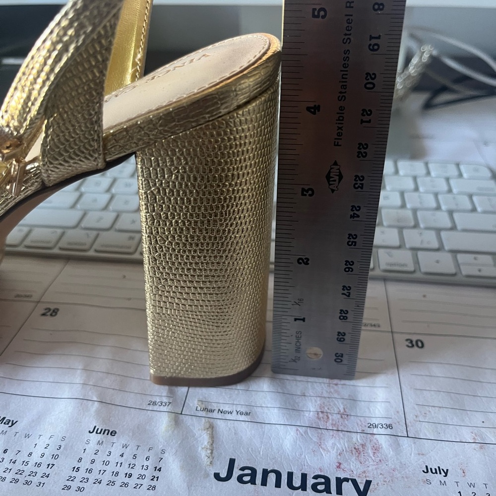 Vince Camuto Gold Metallic Heels with Ankle Strap - Picture 13 of 14